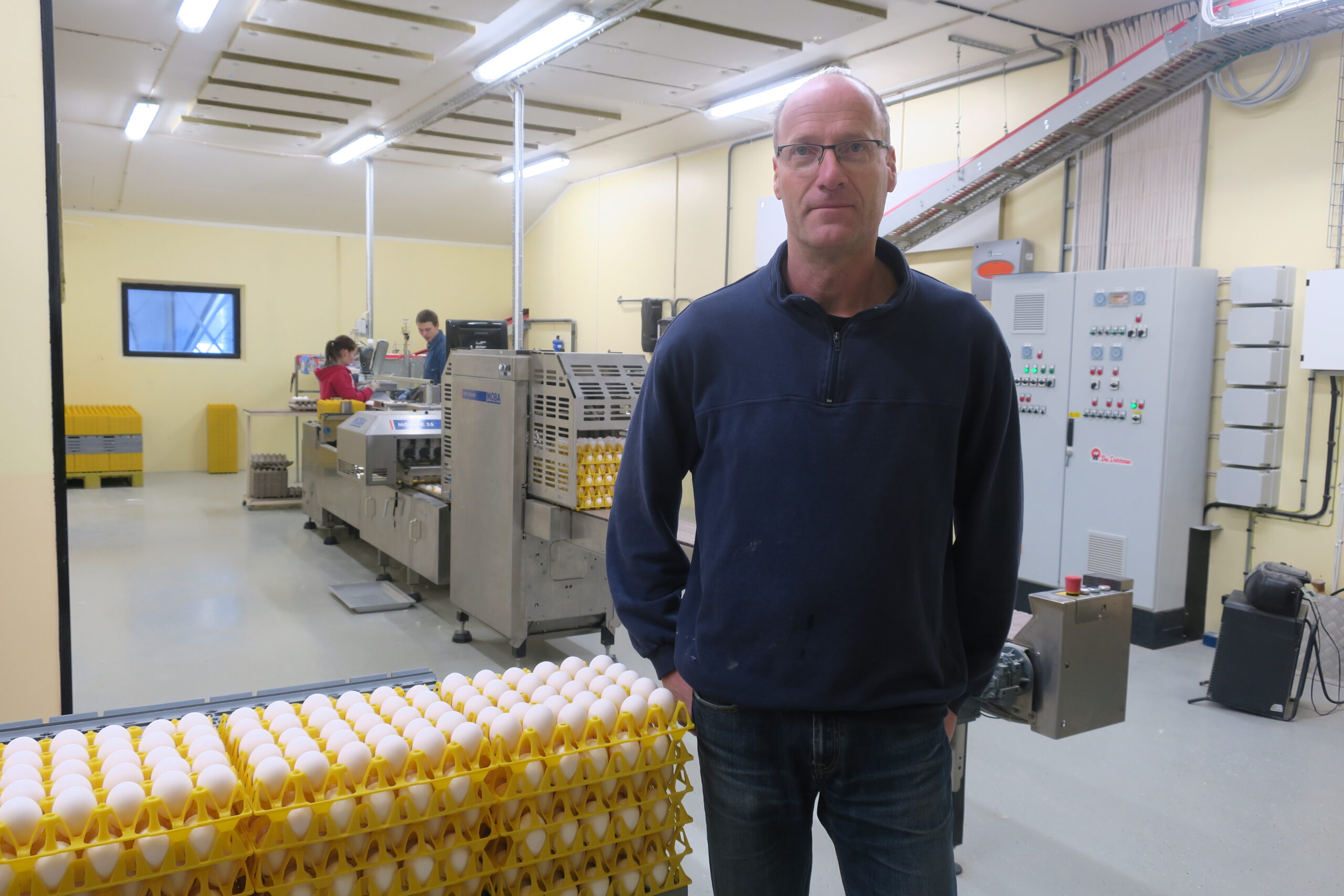 Pär i packsalen där man tog emot 36 000 ägg den här dagen.